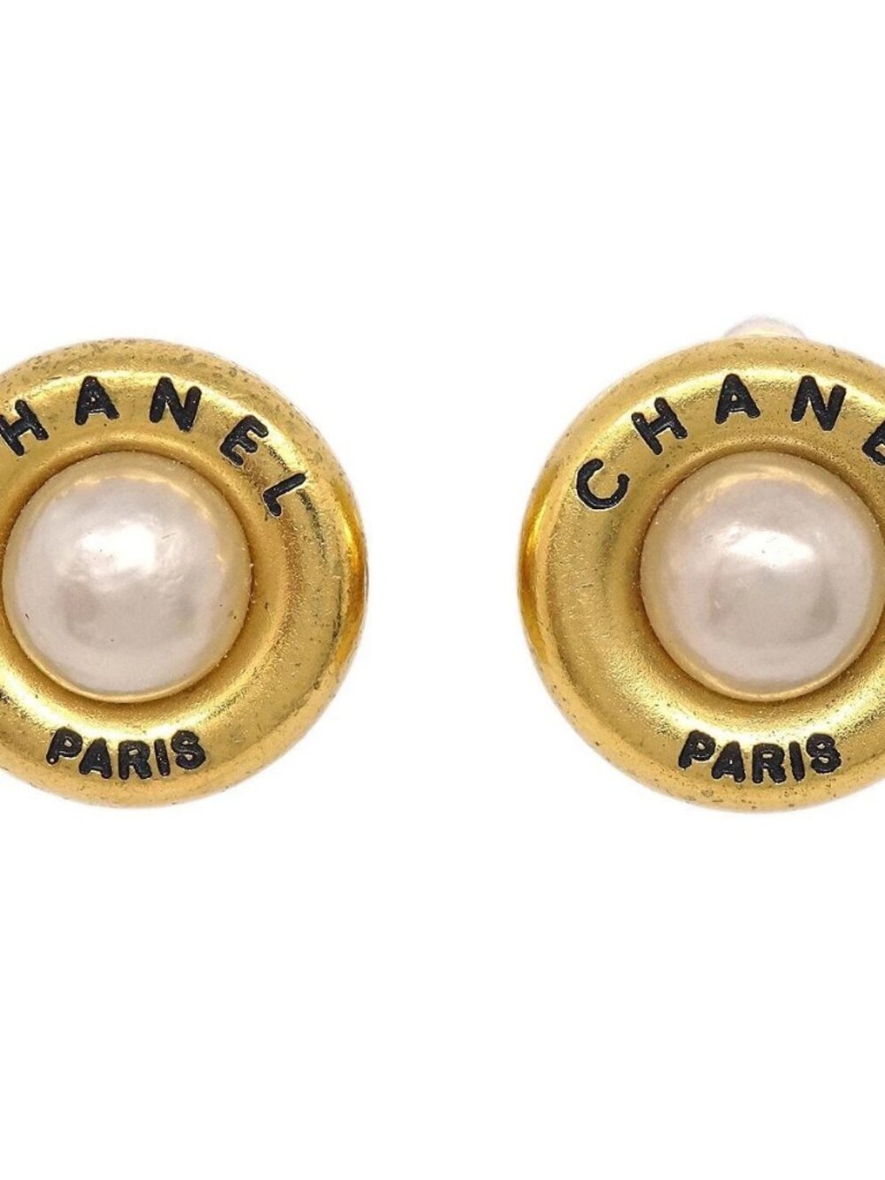 Chanel Artificial Pearl Button Clip-On Earrings Gold 94P 187651